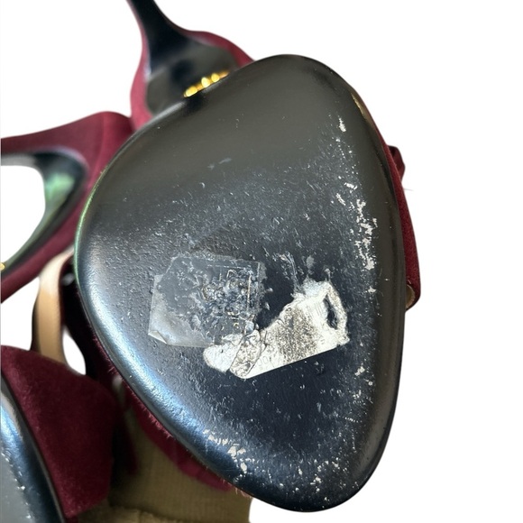 Prada Stiletto Open Toe Heels Fringe Suede Ankle Strap burgundy Size US 5 EU 35 - Picture 10 of 12